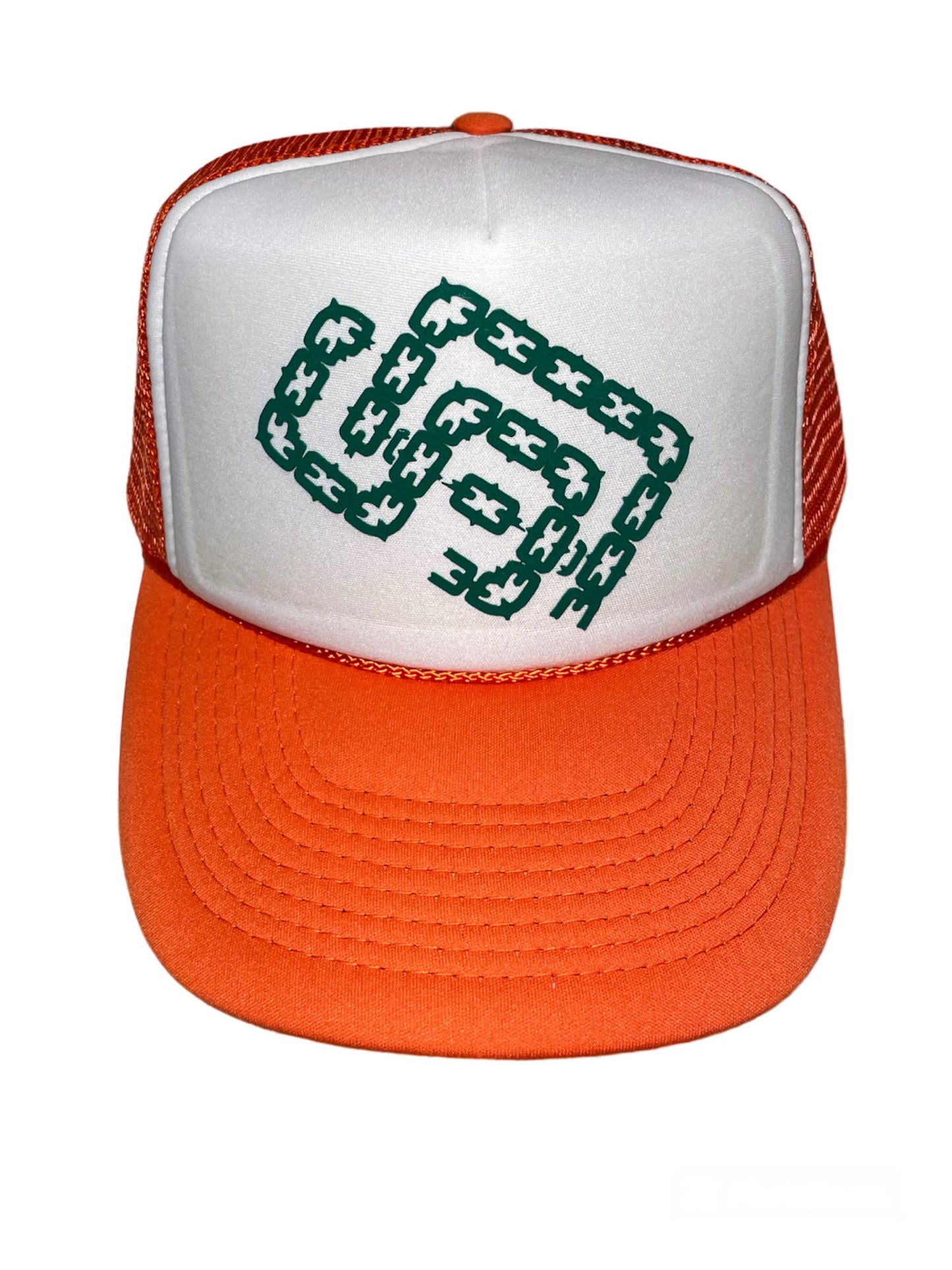 Orange,green & white SD Palmtrees trucker hat