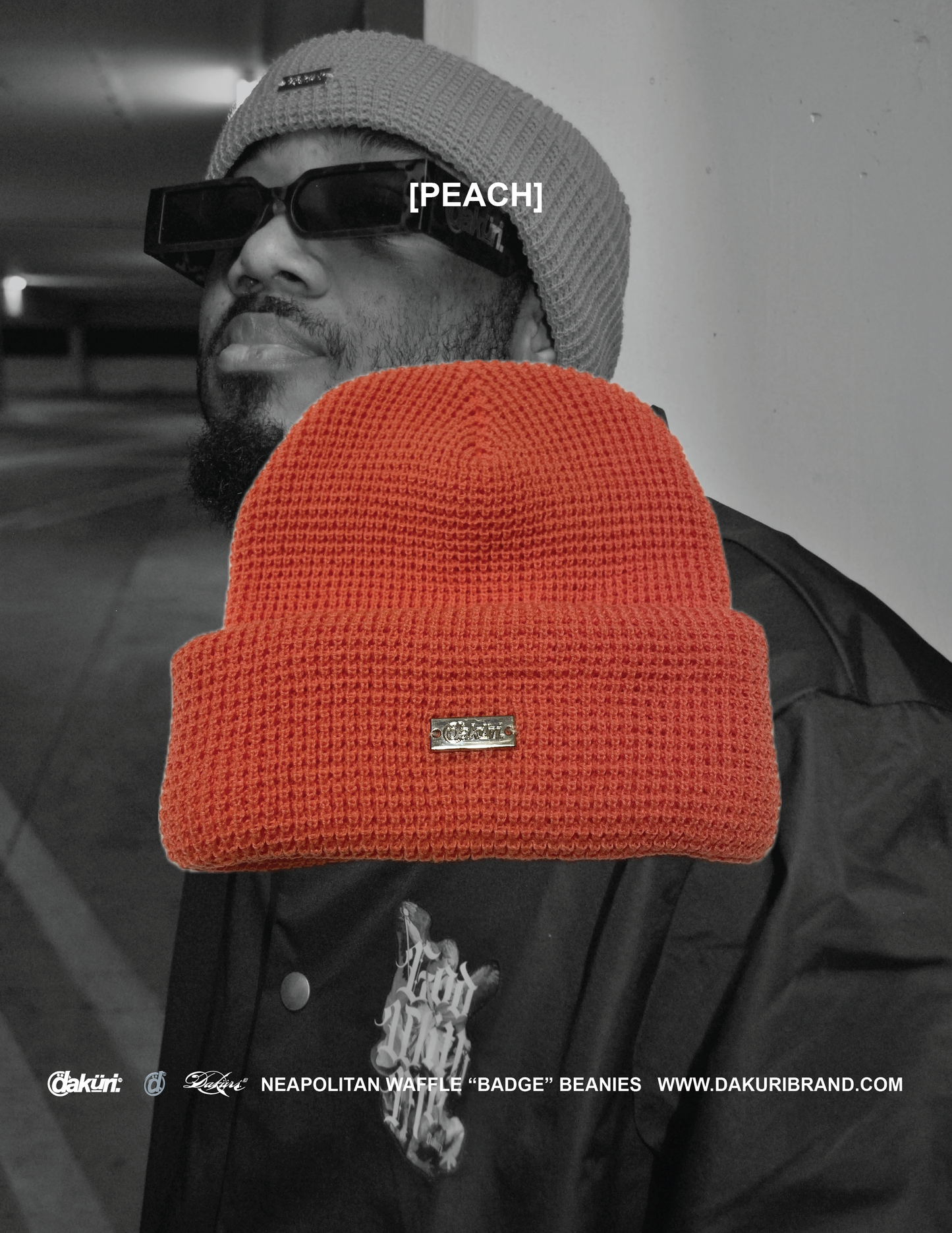 Peach Waffle “Badge” Beanie
