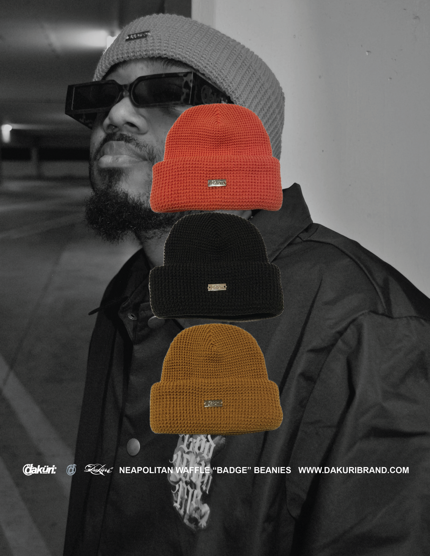 Peach Waffle “Badge” Beanie