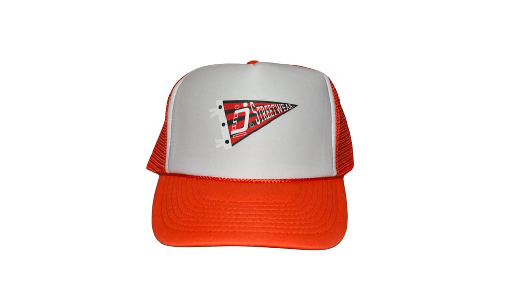 Orange & white Pennant Banner Trucker hat
