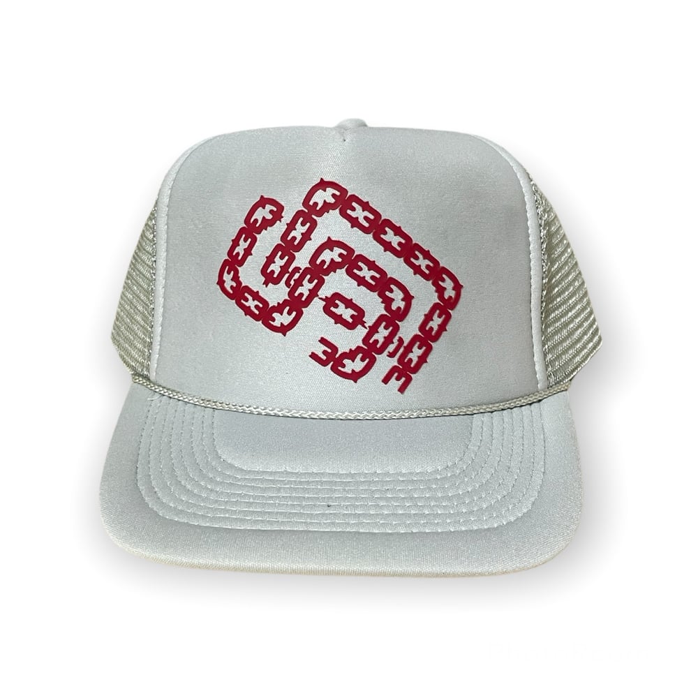 Silver & Red SD Palmtrees Chain Trucker hat
