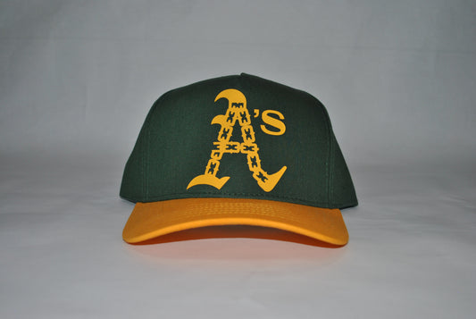 Oakland As Chain Series Snapback Hat Green/Gold