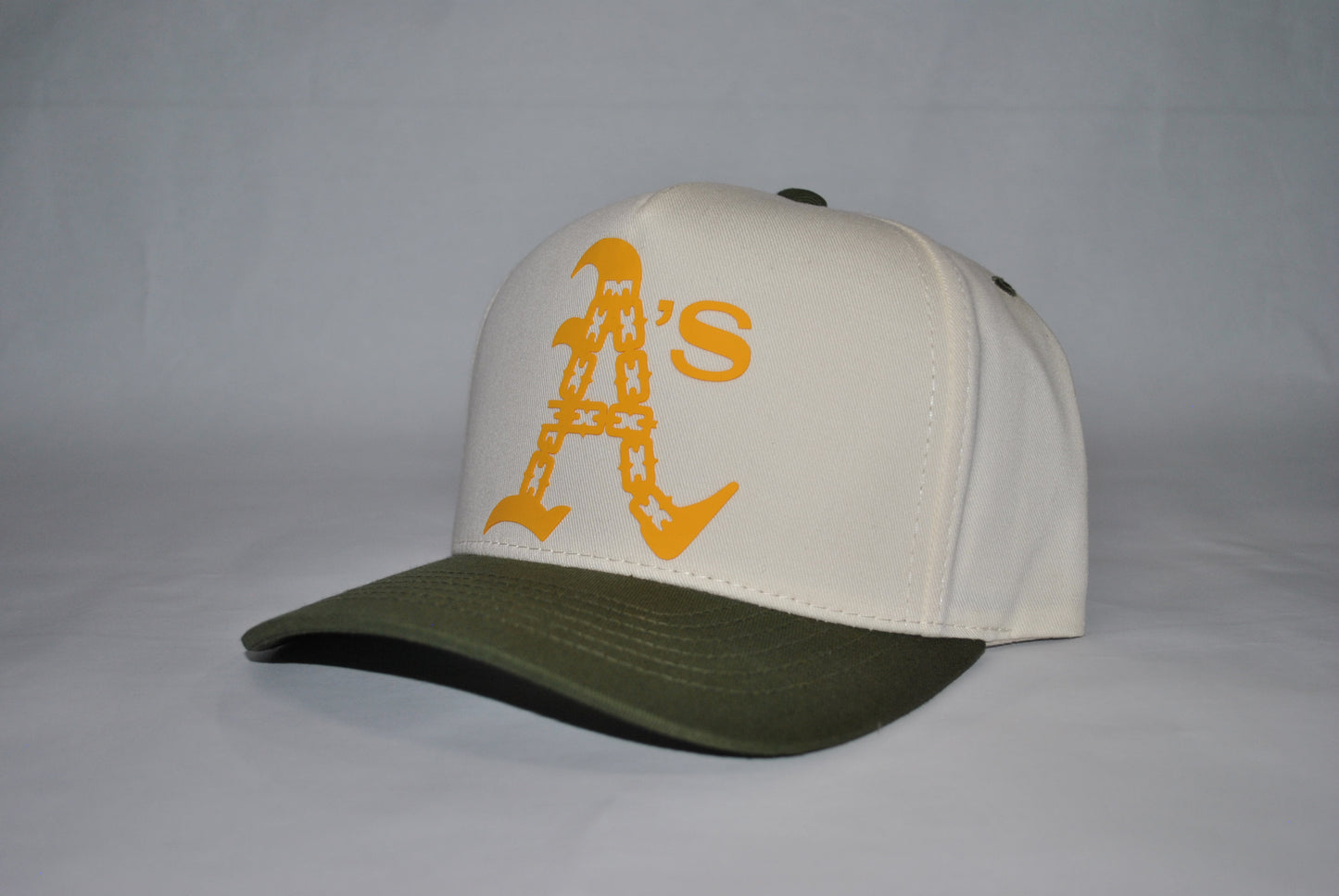 Oakland As Chain Series Snapback Hat Creme/Green