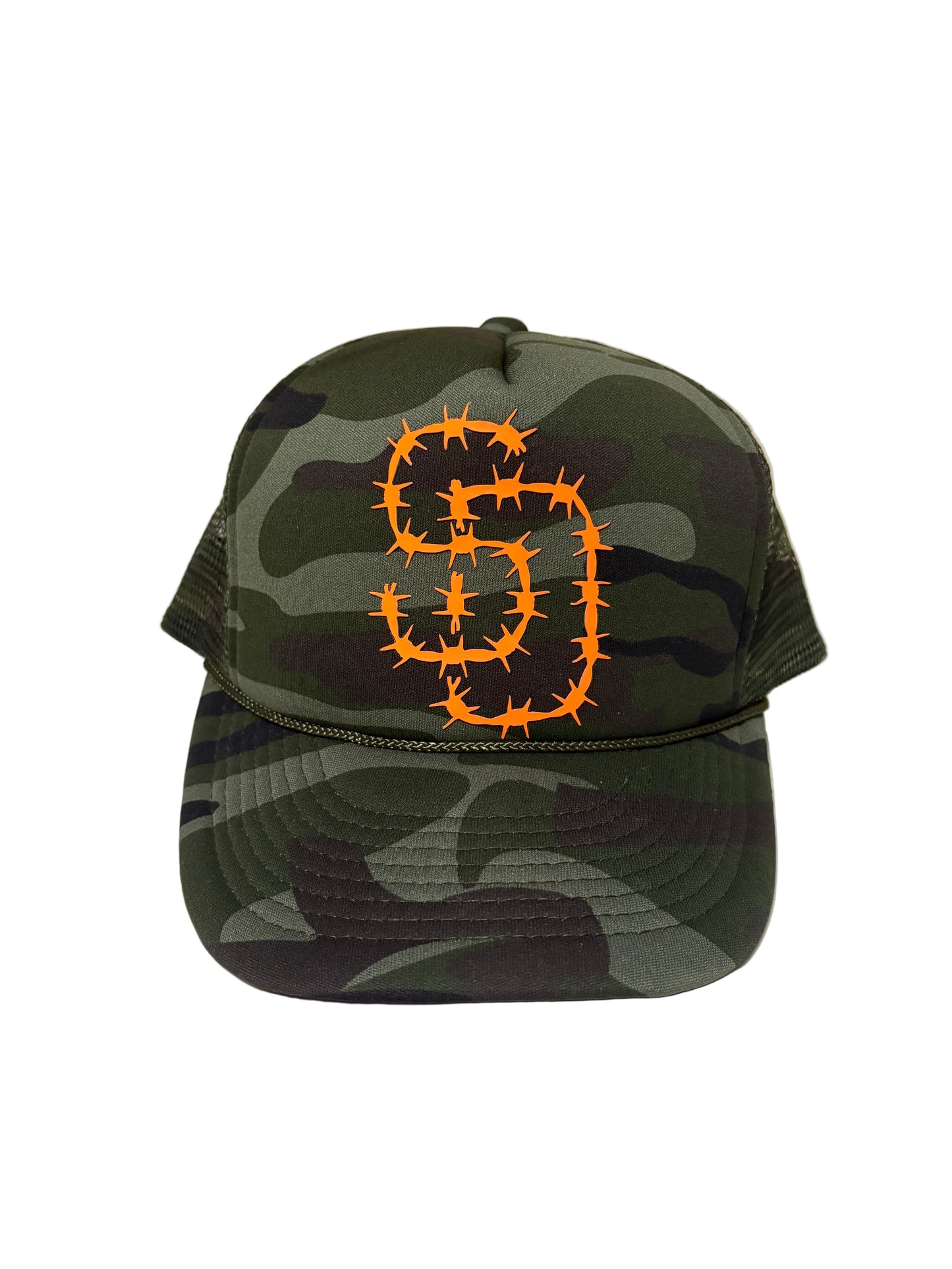 SD Palmtrees Barbewire Edition Trucker hats (Camo/Orange)