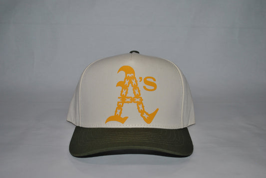 Oakland As Chain Series Snapback Hat Creme/Green