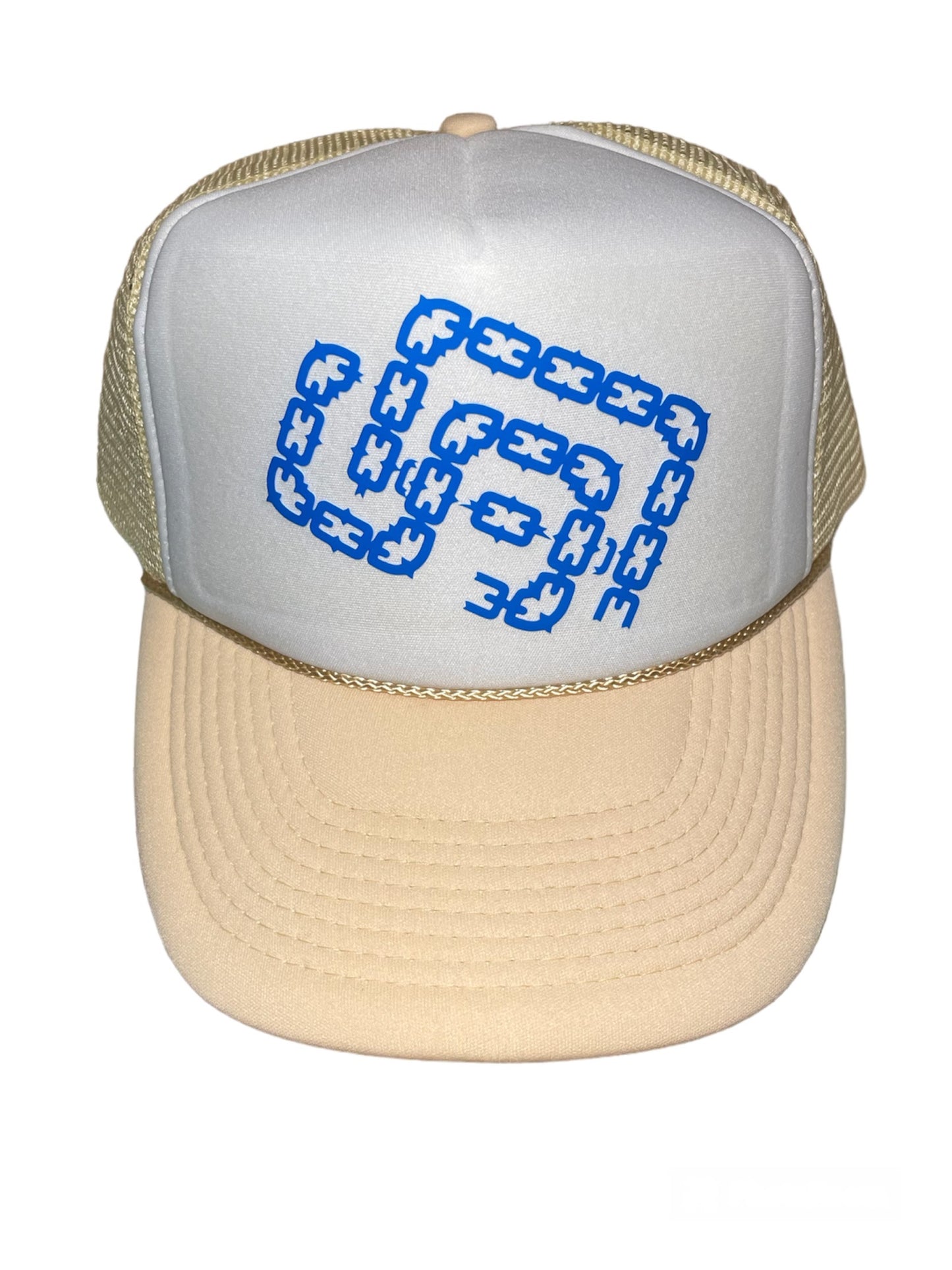 Cream, light blue & white  SD Palmtrees trucker hat