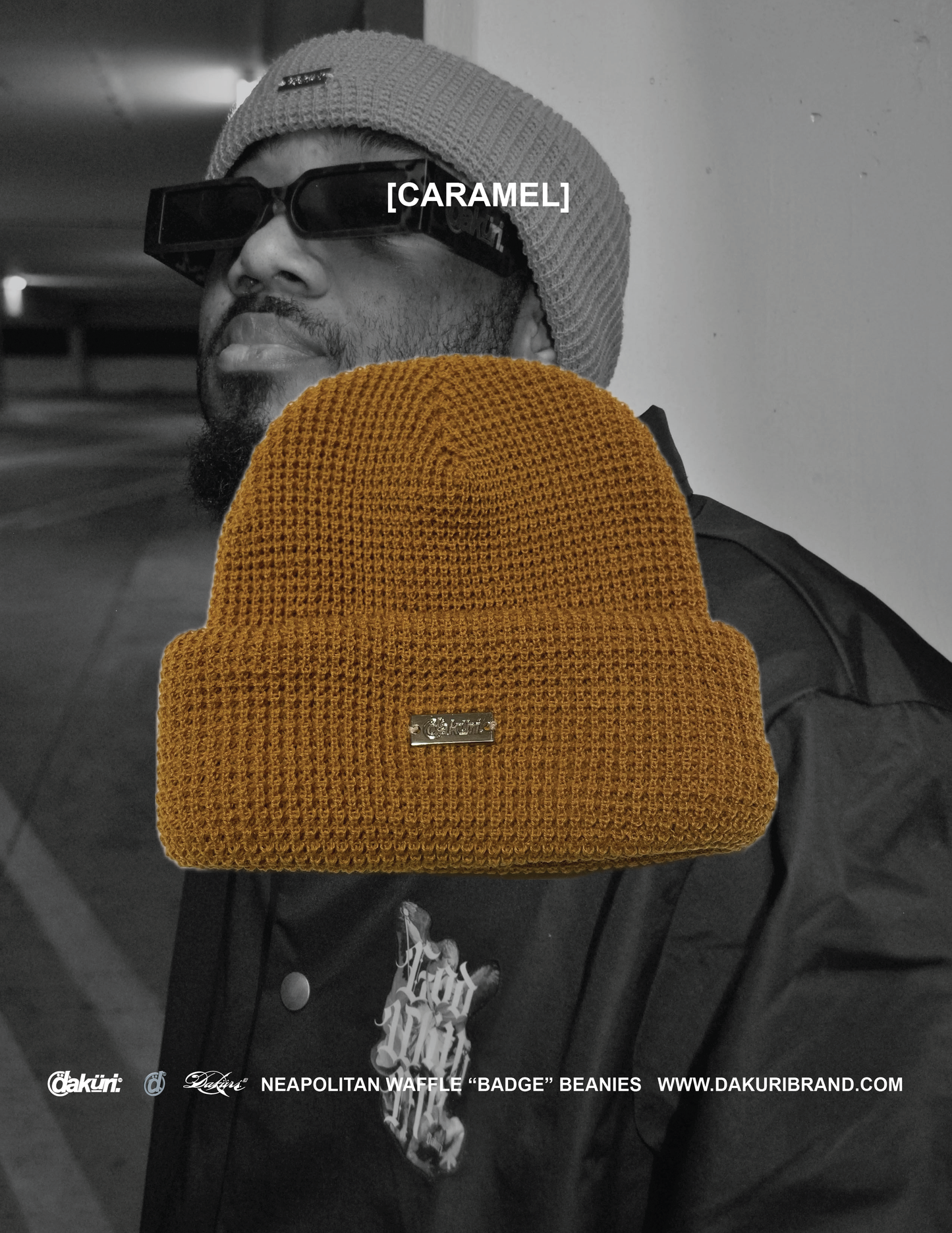 Caramel Waffle “ Badge” Beanie