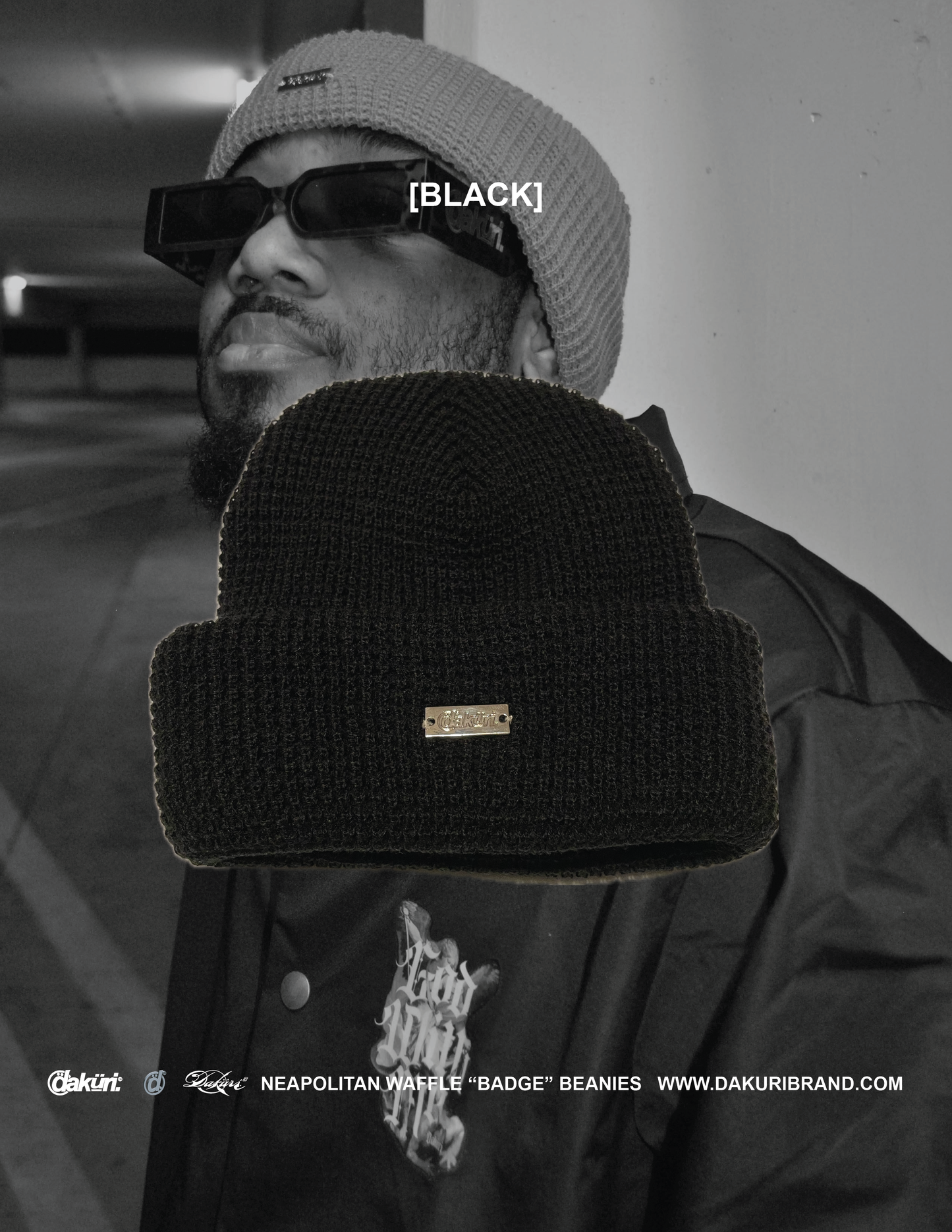 Black Waffle “Badge” Beanie