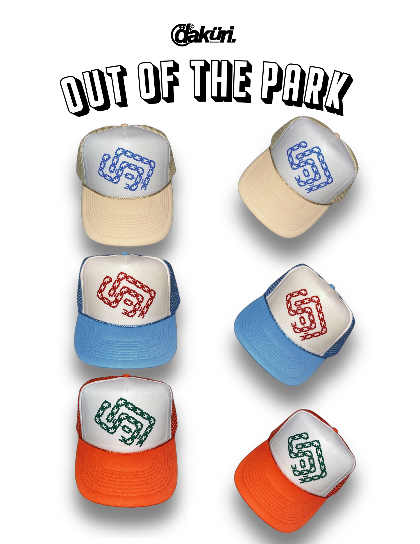 Cream, light blue & white  SD Palmtrees trucker hat