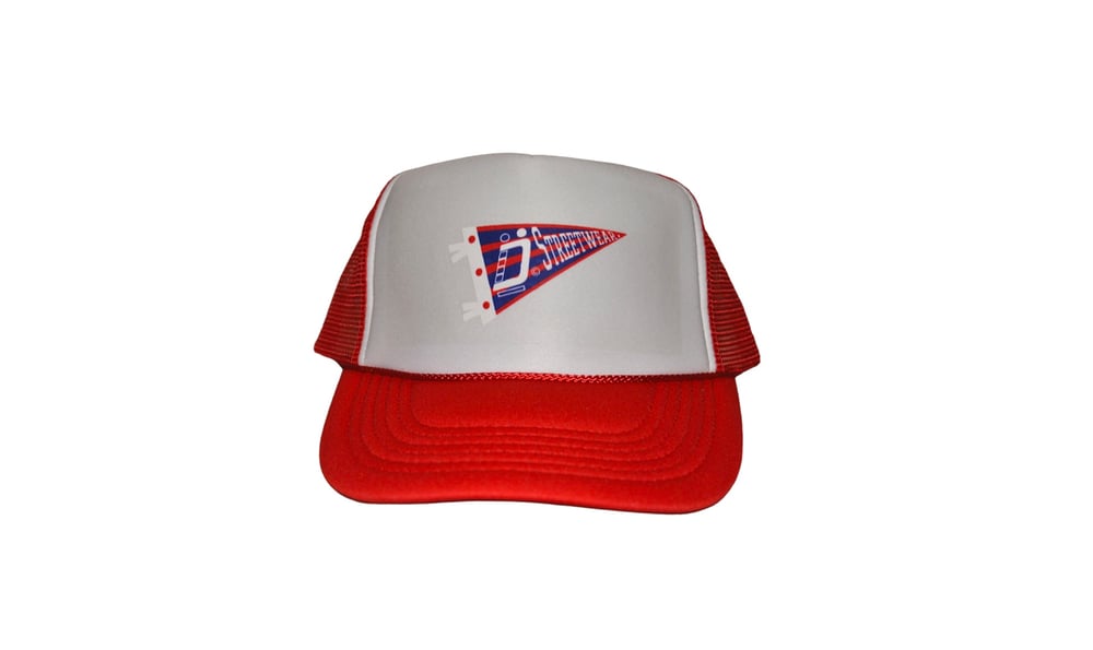 Red & white Pennant Banner Trucker hat