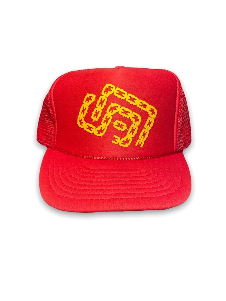 Red & Yellow SD Tilted logo Trucker