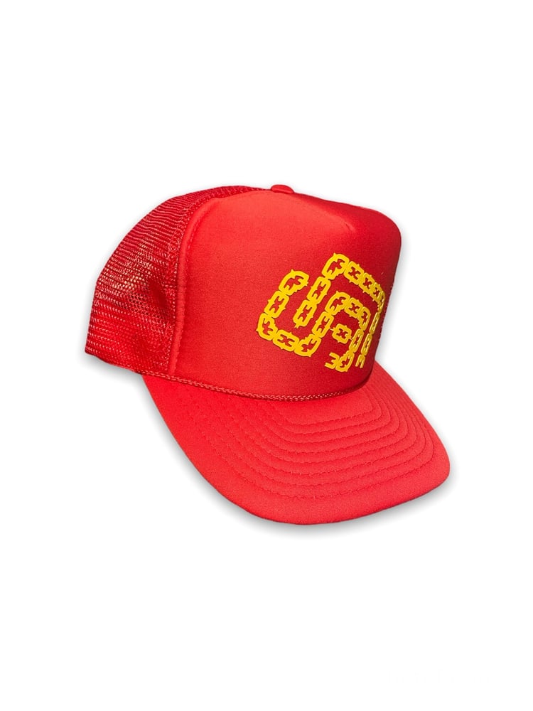 Red & Yellow SD Tilted logo Trucker